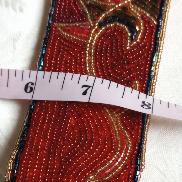 Vintage Regale Beaded Belt Red gold flower scroll leaf adjustable  30-33 main image 9